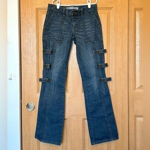 Rare Vintage Express Gothic Jeans With Side Buckles Size 2 Y2K
